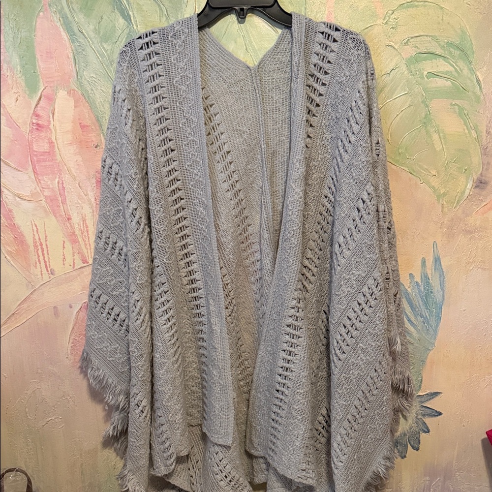 Kollie More Light Gray Open-Knit Women's Sweater Wrap